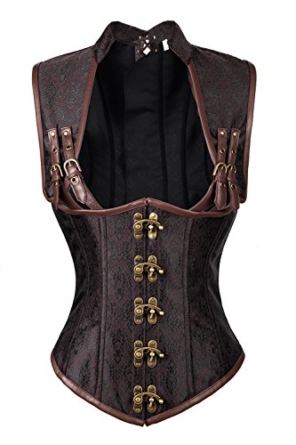 Charmian Women's Steampunk Steel Boned Gothic Vintage Brocade Underbust Corset Vest Plus Size Brown XXX-Large steampunk buy now online