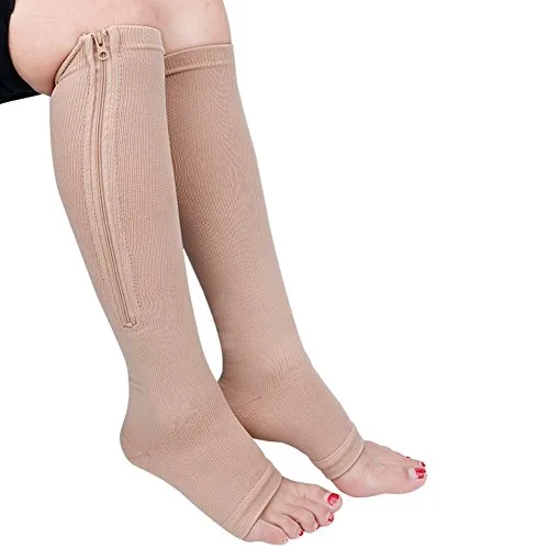 TiaoBug Black/Nude Compression Knee High Open Toe Socks Leg Support Stockings with Zipper 1Pair Nude Large steampunk buy now online
