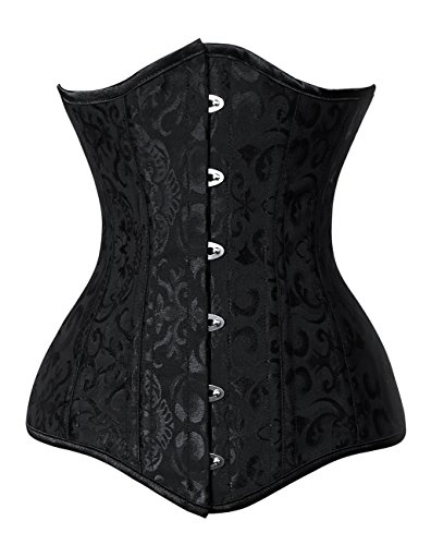 Charmian Women's Long Line 26 Steel Bones Steampunk Gothic Jacquard Waist Cincher Underbust Corset Plus Size 26-heavy-steel-black XXXXXX-Large steampunk buy now online