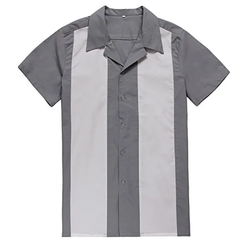 Generic Men's 50s Male Clothing Rockabilly Style Casual Cotton Blouse Mens Fifties Bowling Grey Dress Shirts (XL) steampunk buy now online Generic Men's 50s Male Clothing Rockabilly Style Casual Cotton Blouse Mens Fifties Bowling Grey Dress Shirts (XL) steampunk buy now online