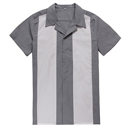 Generic Men's 50s Male Clothing Rockabilly Style Casual Cotton Blouse Mens Fifties Bowling Grey Dress Shirts (XL) steampunk buy now online