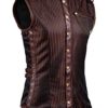 Charmian Men's Spiral Steel Boned Victorian Steampunk Gothic Retro Stripe Waistcoat Vest with Chain Brown Medium steampunk buy now online