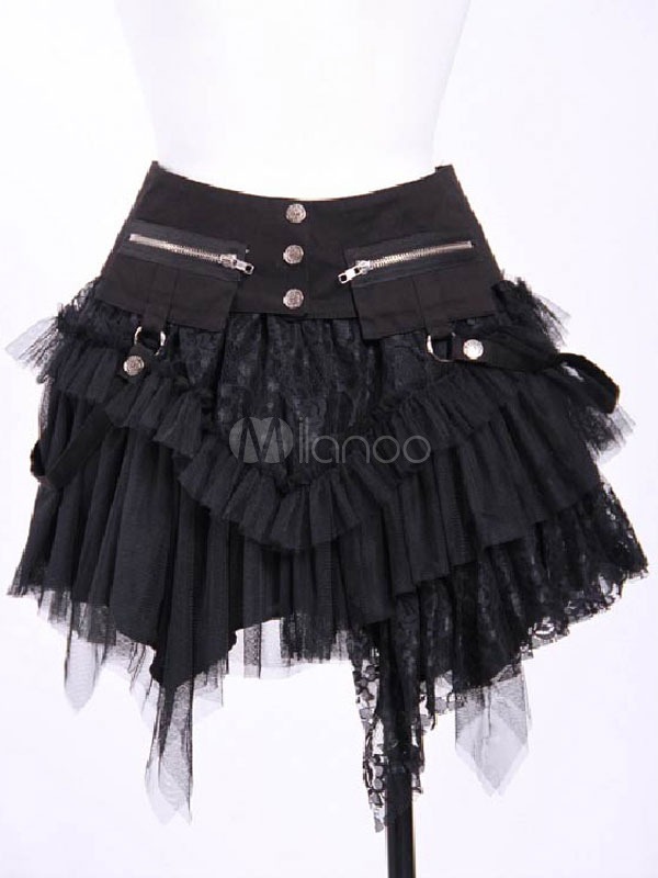 Gothic Black Lolita Skirt with Zipper and Lace Up steampunk buy now online