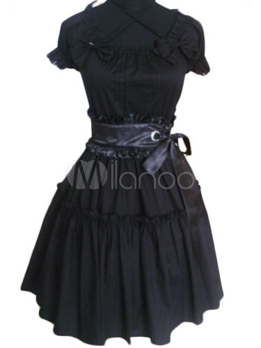 Black Bow Cotton Gothic Lolita One-Piece steampunk buy now online