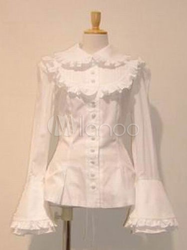 White Cotton Gothic Lolita Blouse for Women steampunk buy now online