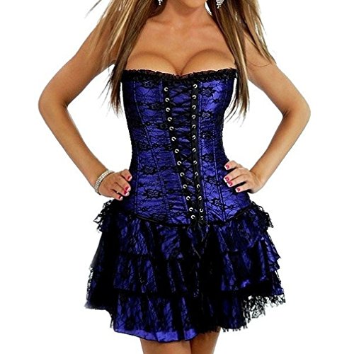 Kiwi-Rata Women's Overbust Corset Lace up Bustier Top with Dress S-2XL steampunk buy now online