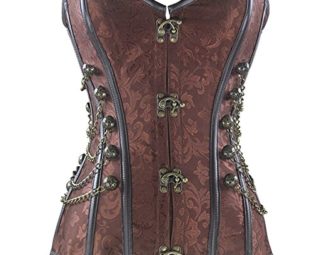 Kiwi-Rata Women's Faux leather Steampunk Spiral steel boning Overbust Corset Brown Size UK 14-16 steampunk buy now online