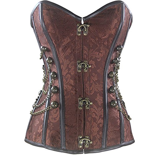 Kiwi-Rata Women's Faux leather Steampunk Spiral steel boning Overbust Corset Brown Size UK 14-16 steampunk buy now online