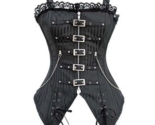 Kiwi-Rata Red Stripe Buckle Faux Leather Underbust Corset Bustier Top steampunk buy now online