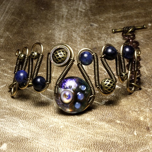 Steampunk jewelry Bracelet made by CatherinetteRings - Lampwork Glass and Spectrolite steampunk buy now online