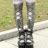 Gothic Gray White Nylon Lolita Tights Lace Up Lace Trim Print steampunk buy now online