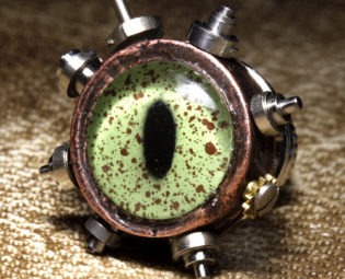 Steampunk Jewelry Tie Tack with clock parts - Green Reptile Eye steampunk buy now online