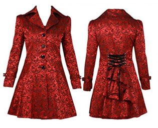 Chic Star Gothic Red Black Jacquard LaceUp Ruffled Jacket Sizes 22 steampunk buy now online