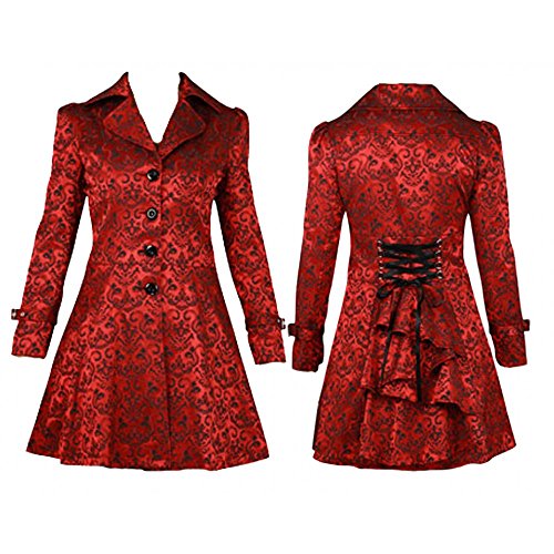 Chic Star Gothic Red Black Jacquard LaceUp Ruffled Jacket Sizes 22 steampunk buy now online