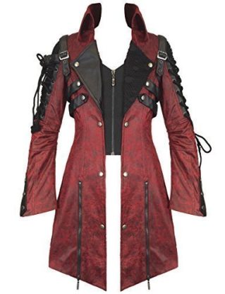 Punk Rave Poison Jacket Mens Red Black Faux Leather Goth Steampunk Military Coat steampunk buy now online