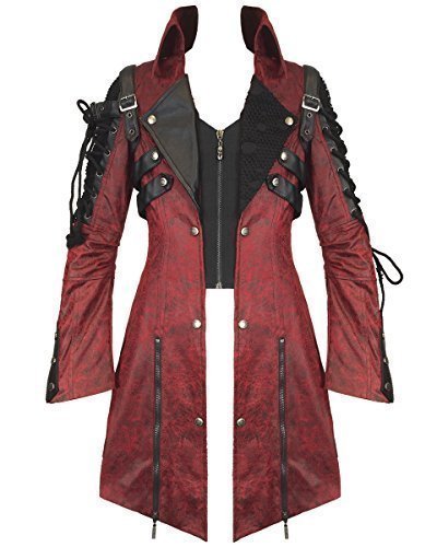 Punk Rave Poison Jacket Mens Red Black Faux Leather Goth Steampunk Military Coat steampunk buy now online