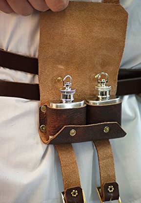 Medieval-Larp-SCA-Pagan-Steampunk-Gothic-Cosplay-Festival-Battle Ready-Leather DOUBLE TIPPLE POUCH steampunk buy now online