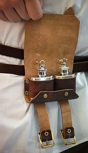 Medieval-Larp-SCA-Pagan-Steampunk-Gothic-Cosplay-Festival-Battle Ready-Leather DOUBLE TIPPLE POUCH steampunk buy now online