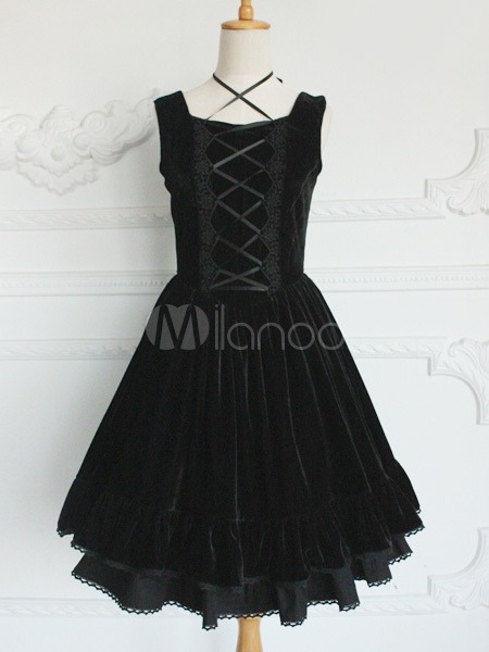 Gothic Black Velvet Knotted Lolita Jumper Skirt steampunk buy now online