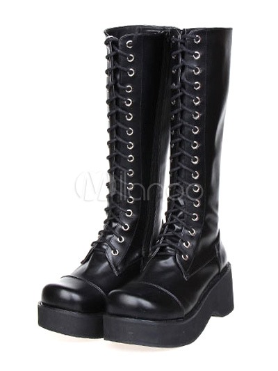 Gothic Black Lolita Boots Platform Shoelace Zip Designed steampunk buy now online