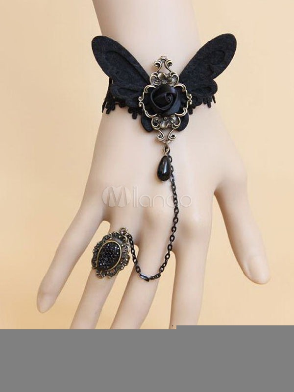 Gothic Black Butterfly Cotton Blend Lolita Bracelet steampunk buy now online