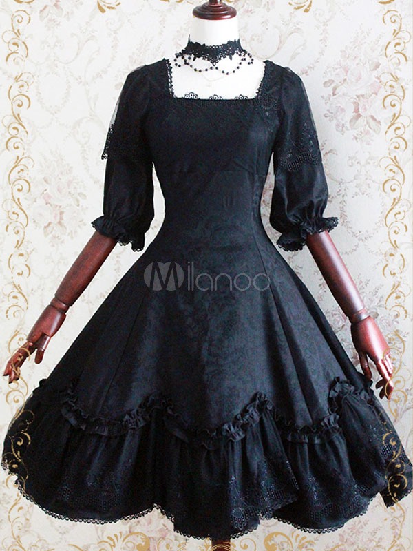 Gothic Jacquard Half Sleeve Ruffles Lace Lolita Dress steampunk buy now online
