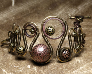 Steampunk jewelry Bracelet made by CatherinetteRings - Baroque Etched copper Bead steampunk buy now online