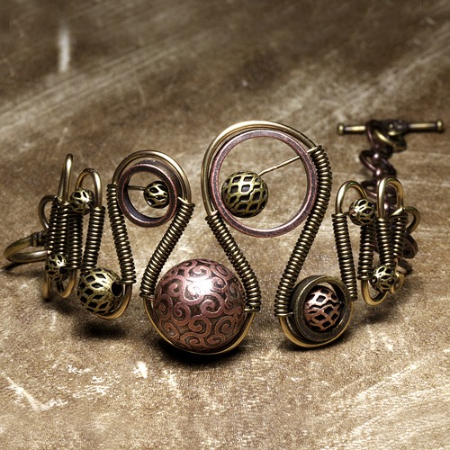 Steampunk jewelry Bracelet made by CatherinetteRings - Baroque Etched copper Bead steampunk buy now online