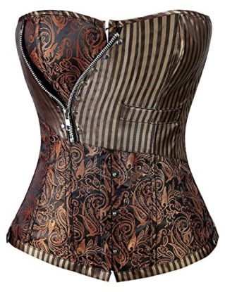 Kiwi-Rata Women's Jacquard Strip Overbust Burlesque Corset Bustier Top with G-string steampunk buy now online