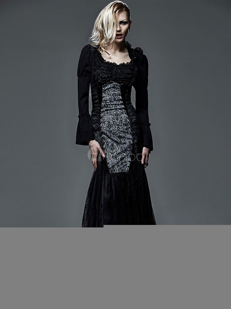 Black Lolita Gothic Dress Slim Fit Maxi Dress steampunk buy now online