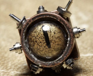 Steampunk Jewelry Tie Tack with clock parts - Golden Reptile Eye steampunk buy now online