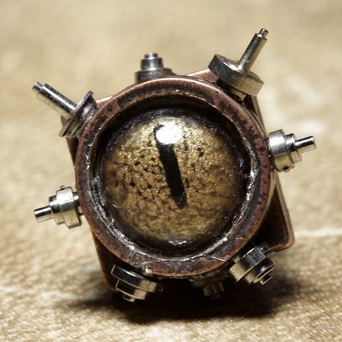 Steampunk Jewelry Tie Tack with clock parts - Golden Reptile Eye steampunk buy now online