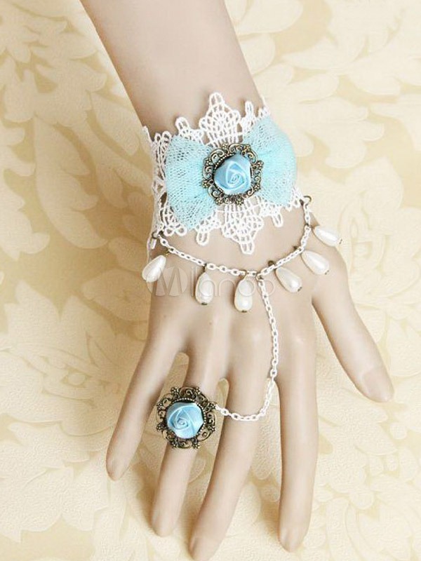 Gothic Light Sky Blue Bow Cotton Blend Lolita Bracelet steampunk buy now online