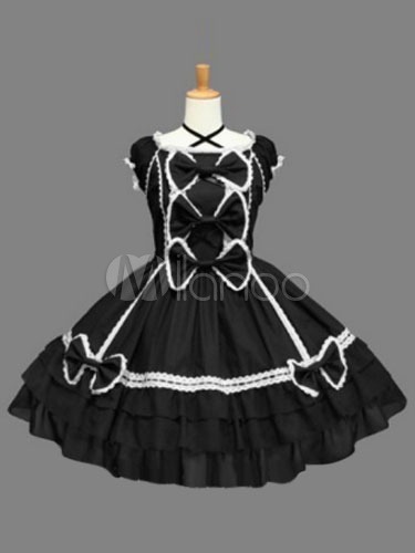 Black Bows Cotton Gothic Lolita Dress steampunk buy now online