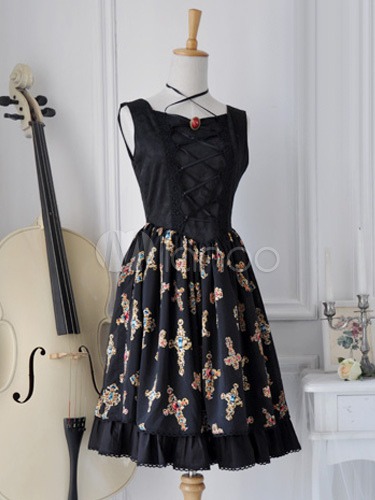 Gothic Black Cotton Lace Lolita Jumper Skirt steampunk buy now online