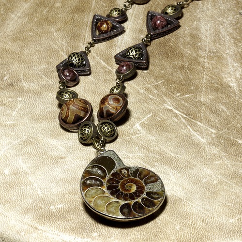 Steampunk Jewelry made by CatherinetteRings Steampunk Necklace with NATURAL JASPER stone rare TIBETAN AGATE and AMMONITE FOSSIL steampunk buy now online