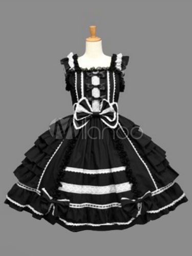 Black Ruffles Cotton Gothic Lolita One-Piece steampunk buy now online