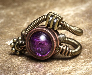 steampunk Jewelry Ring made by CatherinetteRings- Purple Crackle glass beads steampunk buy now online