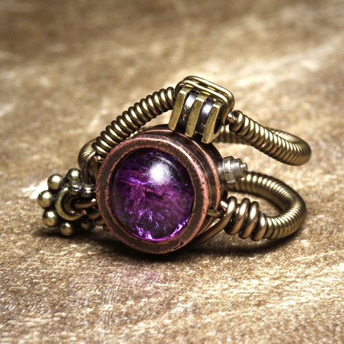 steampunk Jewelry Ring made by CatherinetteRings- Purple Crackle glass beads steampunk buy now online