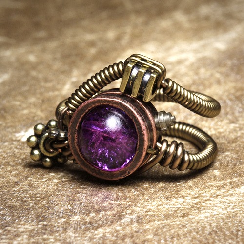 steampunk Jewelry Ring made by CatherinetteRings- Purple Crackle glass beads steampunk buy now online