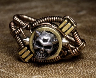 steampunk Jewelry Ring made by CatherinetteRings with skull and clock parts steampunk buy now online