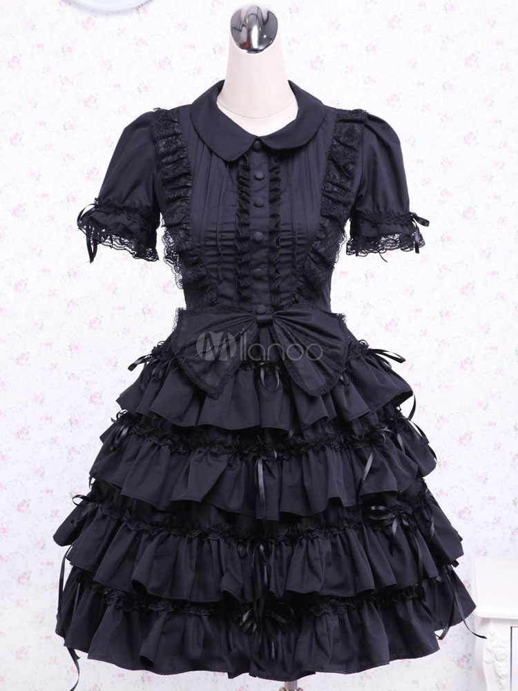 Black Layered Ruffels Cotton Gothic Lolita One-Piece steampunk buy now online