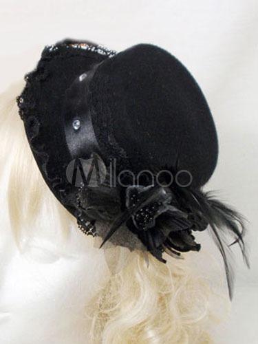 Gothic Black Lace Feather Hat Costume Accessories steampunk buy now online