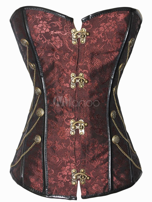 Red Gothic Grommets Polyester Corset For Women steampunk buy now online