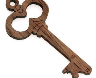 Walnut Wood Laser Cut Skeleton Key Pointing Left Pendant 1 1/2 Inch (1) steampunk buy now online