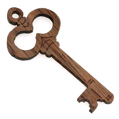 Walnut Wood Laser Cut Skeleton Key Pointing Left Pendant 1 1/2 Inch (1) steampunk buy now online