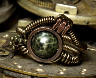 Steampunk Jewelry made by CatherinetteRings: Green Fire Agate Ring steampunk buy now online