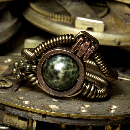 Steampunk Jewelry made by CatherinetteRings: Green Fire Agate Ring steampunk buy now online