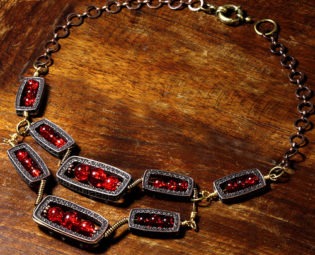 Steampunk Jewelry made by CatherinetteRings - Necklace Red Crackle beads steampunk buy now online