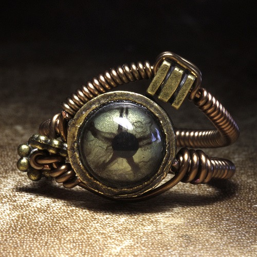 steampunk jewelry ring made by CatherinetteRings green taxidermy glass eye steampunk buy now online